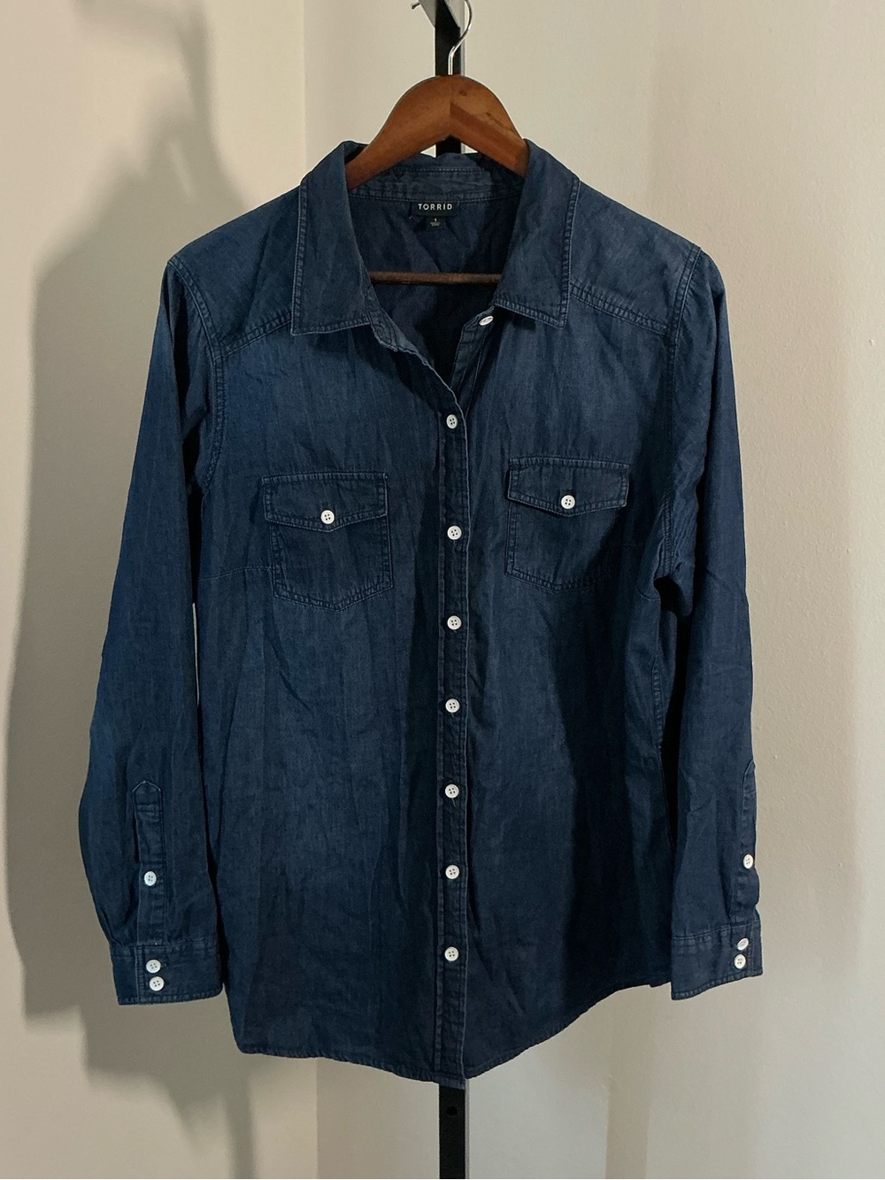 Torrid | Dark Wash Denim Long Sleeve Button-Up Shirt